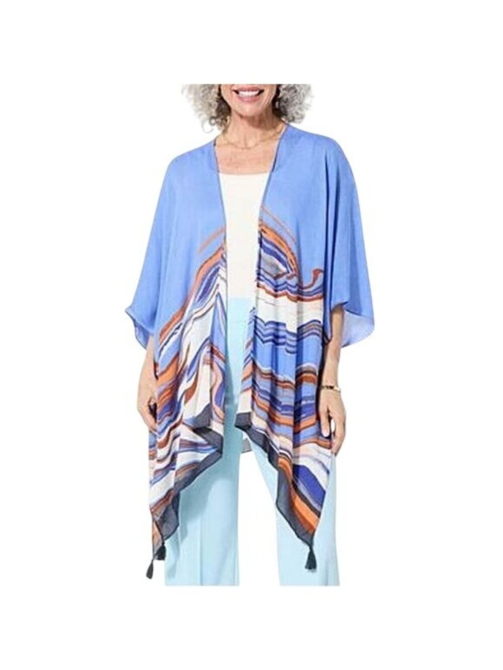 Vince Camuto Women's Wave Stripe Flowy Topper Blue Missy OS